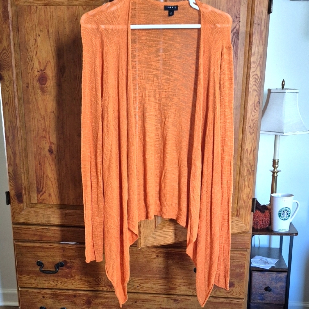 Torrid Pumpkin Orange Waterfall Cardigan Sweater 2